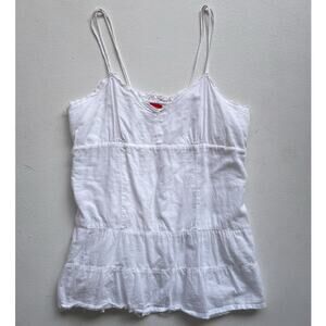 Vtg Y2K White Tiered Babydoll Cami Top / Sz L / Euro Minimal Fairy Festival
